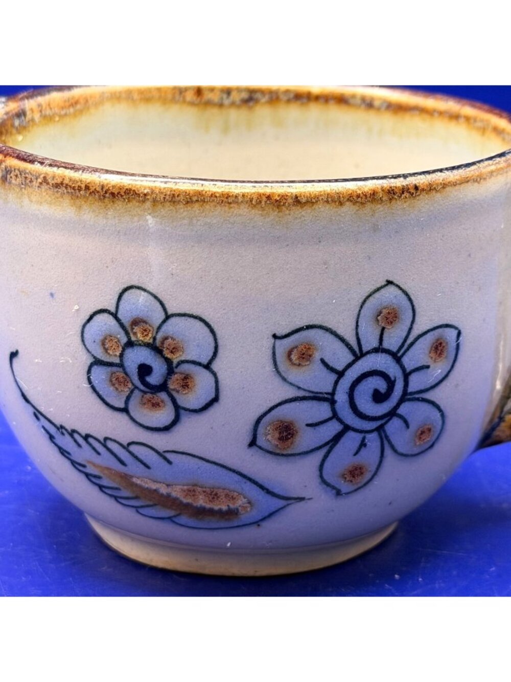 El Palomar Mexico Pottery Creamer Pitcher Vintage Blue Bird Floral Stoneware Mug - Picture 13 of 13